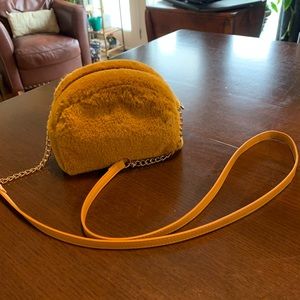 Fuzzy crossbody in trendy mustard yellow